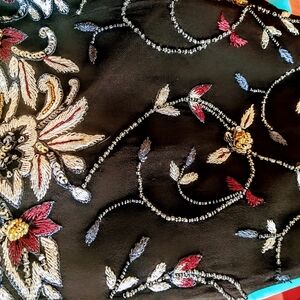 Papell Boutique Formal Pullover Vest Silk Embroidery Sequins Beading Small Black